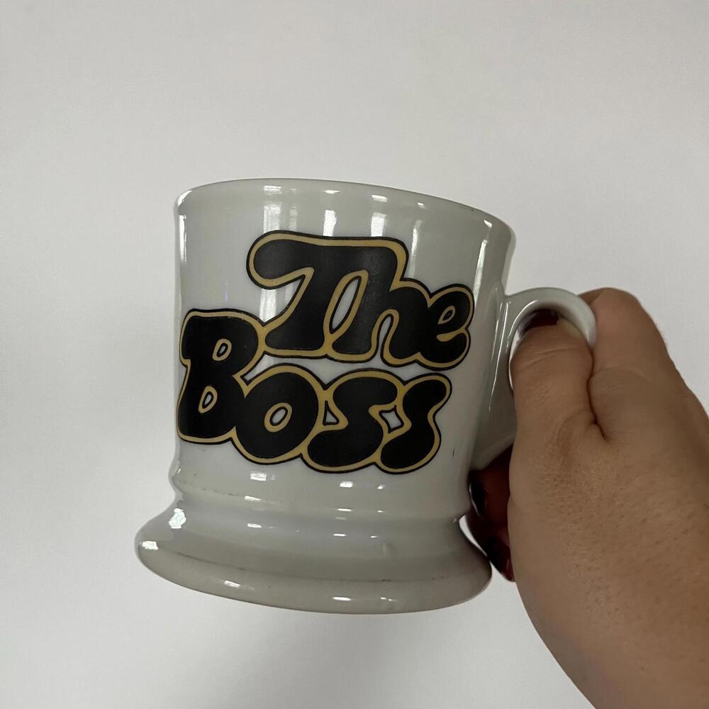 Vintage 1970s "The Boss" Coffee Mug, Retro Humor with Work Break Memo